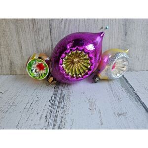 Owc vintage reflector ornament Xmas tree set lot purple yellow